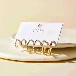 Set of Chunky Twisted Wire Hoop Earrings